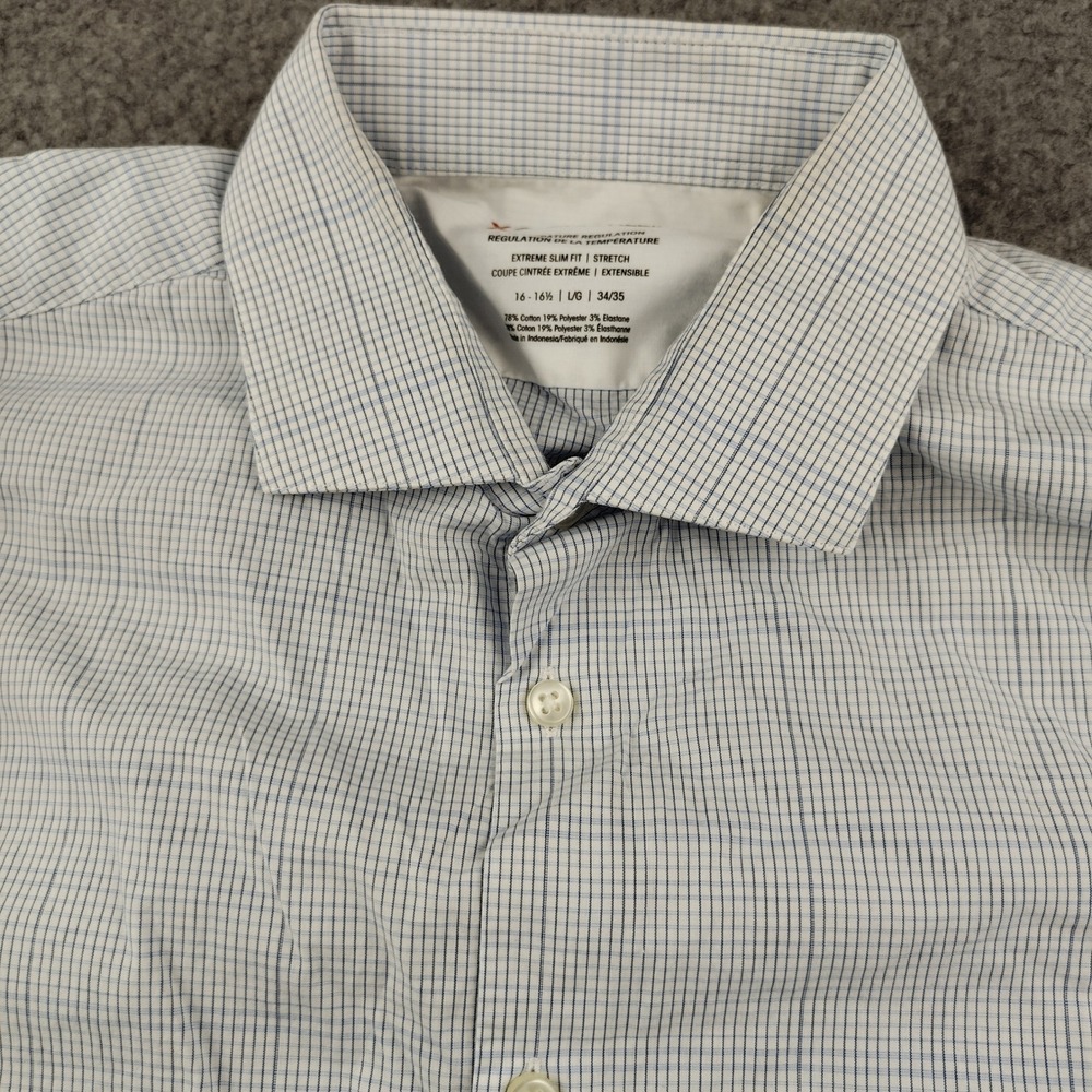 Calvin Klein Shirt Mens Large Extreme Slim Fit Blue Check Stretch Button Up